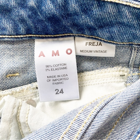 AMO Freja Medium Vintage Denim Wash Front Yoke High Waisted Ankle Crop Jeans 24 - Picture 8 of 12